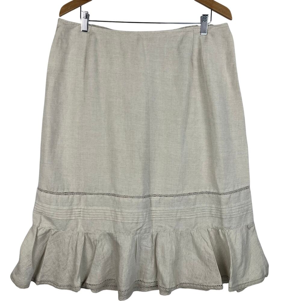 CJ Banks Tiered Skirt Women 18W Natural Beige Linen Rayon Elastic Waist Ruffle